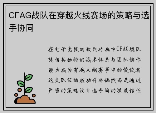 CFAG战队在穿越火线赛场的策略与选手协同
